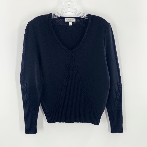 St John Sweater V Neck Pullover Blk  Santana Knit with Cable Knit Detailing Sz S - Picture 10 of 13